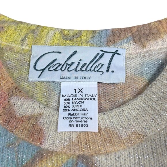 VTG Gabriella T Sweater Women's 1X Italy Cupid Angel Sparkle Beige Lambswool NWT - Picture 7 of 10